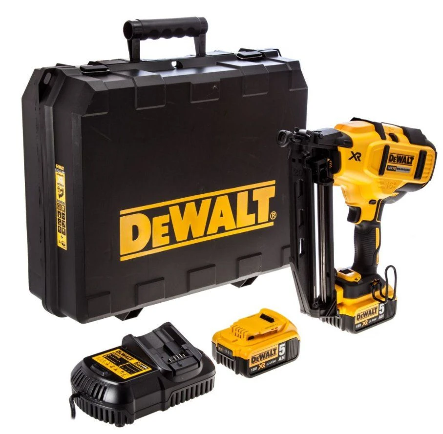 DeWalt DCN660P2 18V Li-Ion Accu Afwerk Tacker Set (2x 5.0Ah Accu) In Koffer - 32-63mm - 16 Gauge - Koolborstelloos - DCN660P2-QW